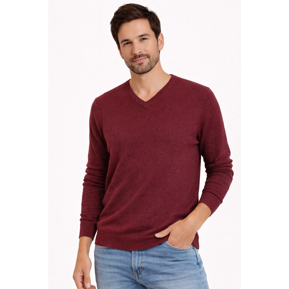 Club Room V-Neck Sweater Mens Large‎ Burgundy Cashmere Knit Luxury Pullover